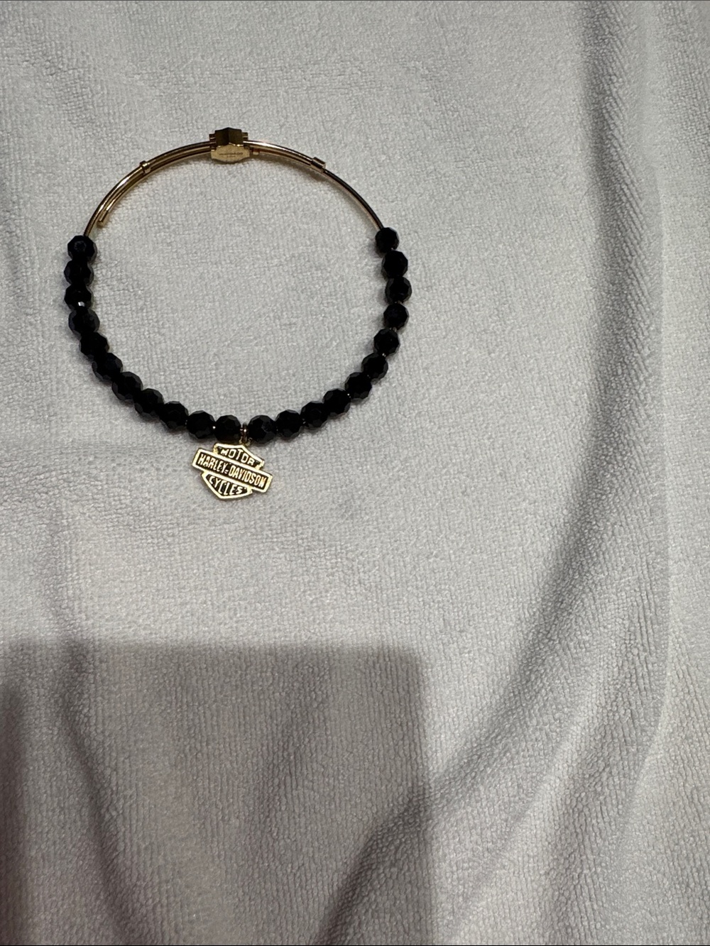Harley-Davidson Black Bead Bracelet with Gold Shield Charm
